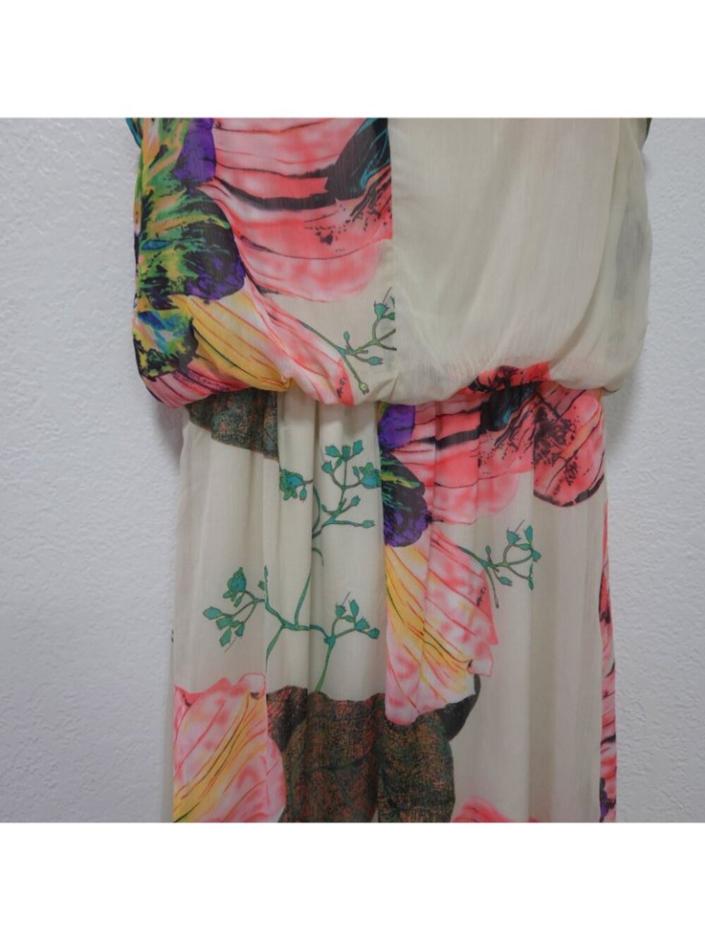 R&M Richards Women Beige Colorful Floral Maxi Elastic Waistband Dress Size 6 - Picture 4 of 15